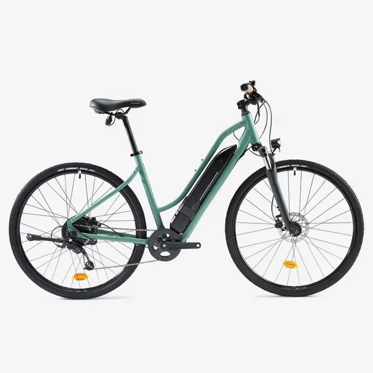 Trekingový bicykel - Trekingový elektrobicykel Riverside 520 E s nízkym rámom zelený Trekingový bicykel - Trekingový elektrobicykel Riverside 520 E s nízkym rámom zelený