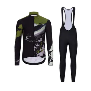 HOLOKOLO Cyklistický dlhý dres a nohavice - CAMOUFLAGE WINTER - čierna/zelená HOLOKOLO Cyklistický dlhý dres a nohavice - CAMOUFLAGE WINTER - čierna/zelená