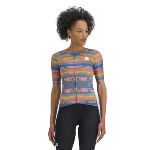 Dámsky cyklistický dres s krátkym rukávom SPORTFUL Glitch w bomber jersey, multicolor papaya Dámsky cyklistický dres s krátkym rukávom SPORTFUL Glitch w bomber jersey, multicolor papaya