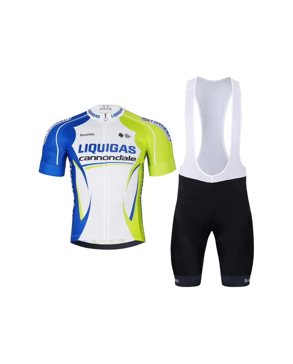 BONAVELO Cyklistický krátky dres a krátke nohavice - LIQUIGAS CANNONDALE - čierna/modrá/zelená BONAVELO Cyklistický krátky dres a krátke nohavice - LIQUIGAS CANNONDALE - čierna/modrá/zelená