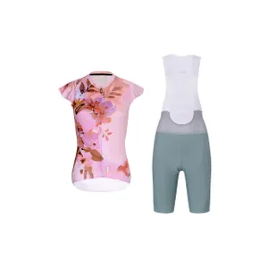 RIVANELLE Cyklistický krátky dres a krátke nohavice - MISS FLOWERY - zelená/ružová RIVANELLE Cyklistický krátky dres a krátke nohavice - MISS FLOWERY - zelená/ružová