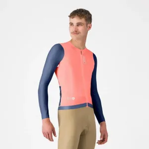 CASTELLI Cyklistický dres s dlhým rukávom letný - CORRETTO LS - ružová/modrá CASTELLI Cyklistický dres s dlhým rukávom letný - CORRETTO LS - ružová/modrá