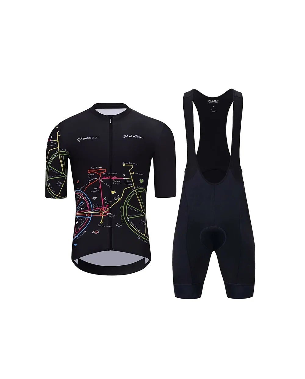 HOLOKOLO Cyklistický krátky dres a krátke nohavice - MAAPPI DARK - čierna/viacfarebná HOLOKOLO Cyklistický krátky dres a krátke nohavice - MAAPPI DARK - čierna/viacfarebná