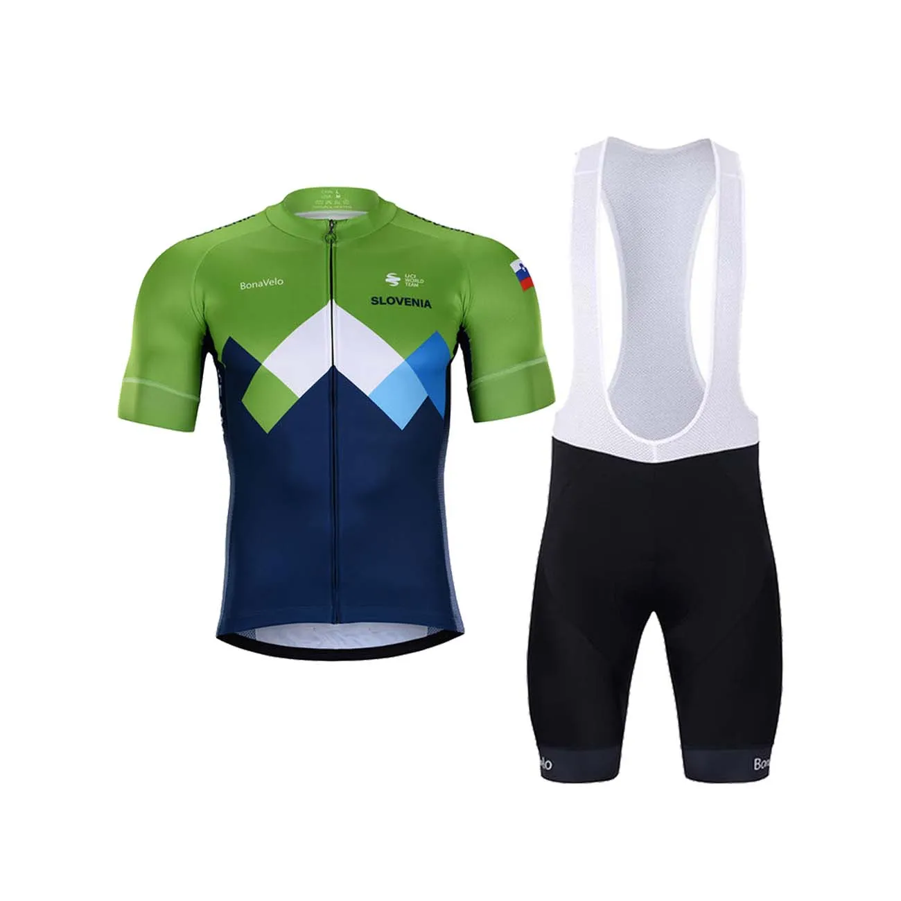 BONAVELO Cyklistický krátky dres a krátke nohavice - SLOVENIA - zelená/čierna/modrá BONAVELO Cyklistický krátky dres a krátke nohavice - SLOVENIA - zelená/čierna/modrá