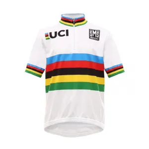 SANTINI Cyklistický dres s krátkym rukávom - UCI KIDS - viacfarebná/biela SANTINI Cyklistický dres s krátkym rukávom - UCI KIDS - viacfarebná/biela