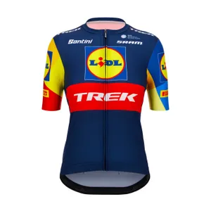 SANTINI Cyklistický dres s krátkym rukávom - LIDL TREK 2024 LADY - žltá/červená/modrá SANTINI Cyklistický dres s krátkym rukávom - LIDL TREK 2024 LADY - žltá/červená/modrá