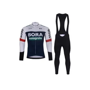 BONAVELO Cyklistický dlhý dres a nohavice - BORA 2025 WINTER - čierna/biela/modrá BONAVELO Cyklistický dlhý dres a nohavice - BORA 2025 WINTER - čierna/biela/modrá