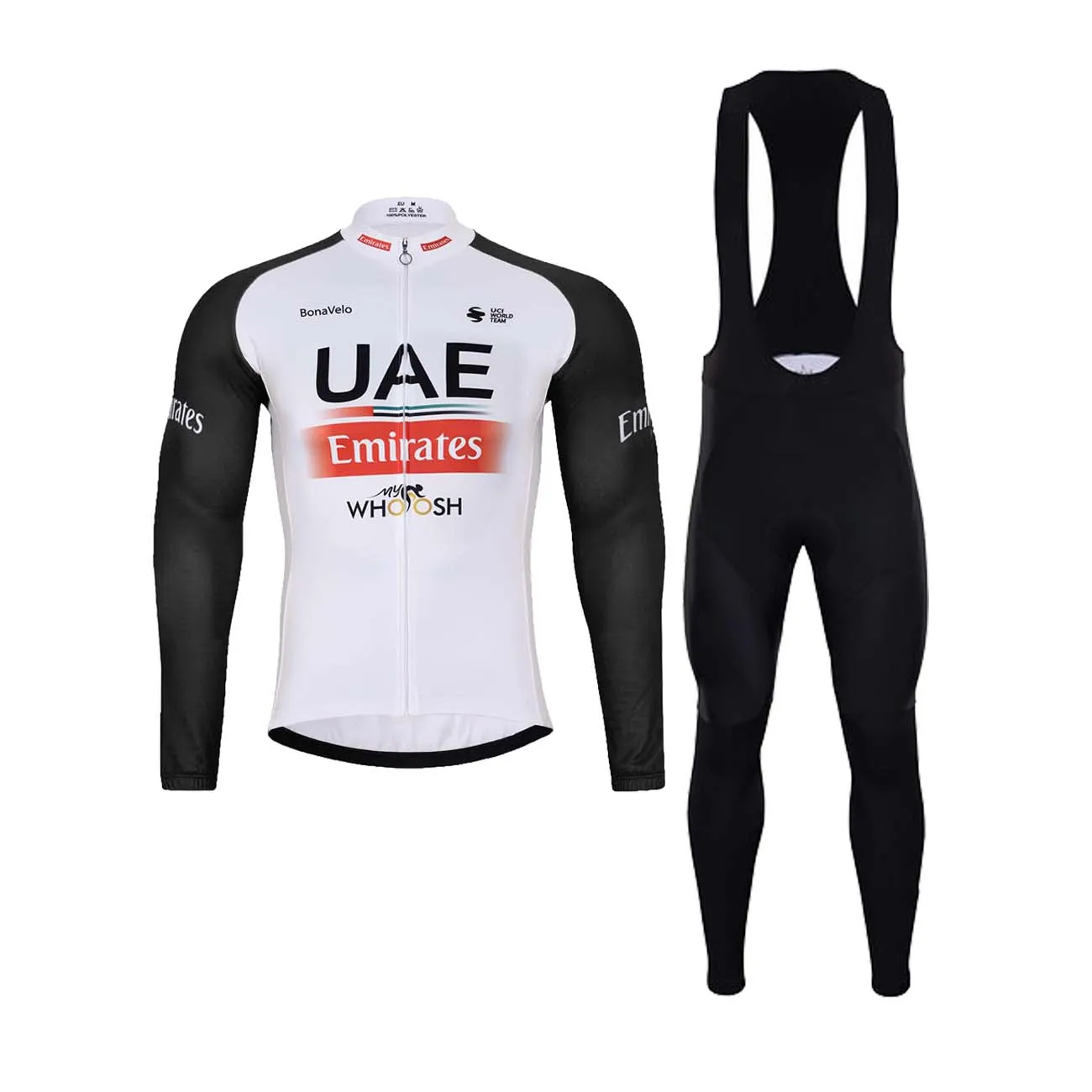 BONAVELO Cyklistický zimný dres a nohavice - UAE 2024 WINTER - čierna/biela/červená BONAVELO Cyklistický zimný dres a nohavice - UAE 2024 WINTER - čierna/biela/červená