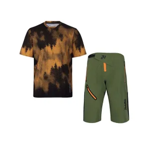 HOLOKOLO Cyklistický MTB dres a nohavice - NIGHTFALL MTB - oranžová/zelená/čierna HOLOKOLO Cyklistický MTB dres a nohavice - NIGHTFALL MTB - oranžová/zelená/čierna