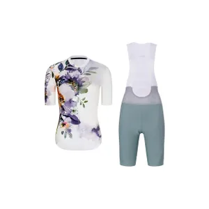 RIVANELLE Cyklistický krátky dres a krátke nohavice - FLOWERY LADY - biela/zelená/viacfarebná RIVANELLE Cyklistický krátky dres a krátke nohavice - FLOWERY LADY - biela/zelená/viacfarebná