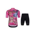 HOLOKOLO Cyklistický krátky dres a krátke nohavice - SAFARI - čierna/ružová/viacfarebná HOLOKOLO Cyklistický krátky dres a krátke nohavice - SAFARI - čierna/ružová/viacfarebná