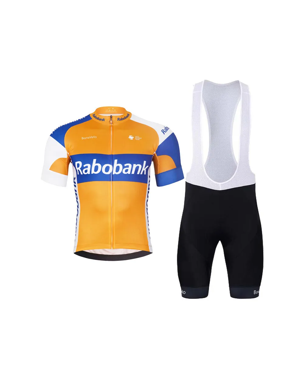 BONAVELO Cyklistický krátky dres a krátke nohavice - RABOBANK - oranžová/čierna/modrá BONAVELO Cyklistický krátky dres a krátke nohavice - RABOBANK - oranžová/čierna/modrá