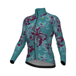 ALÉ Cyklistický dres s dlhým rukávom zimný - PR-E FLOWER - tyrkysová ALÉ Cyklistický dres s dlhým rukávom zimný - PR-E FLOWER - tyrkysová