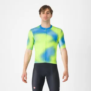 CASTELLI Cyklistický dres s krátkym rukávom - VORTICE - modrá/žltá CASTELLI Cyklistický dres s krátkym rukávom - VORTICE - modrá/žltá