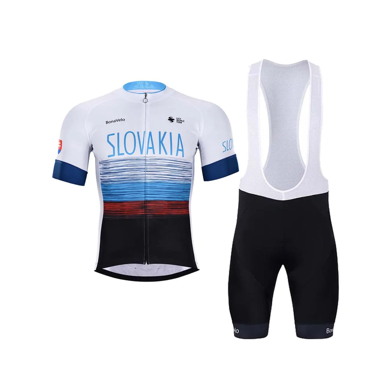 BONAVELO Cyklistický krátky dres a krátke nohavice - SLOVAKIA - biela/modrá/červená/čierna BONAVELO Cyklistický krátky dres a krátke nohavice - SLOVAKIA - biela/modrá/červená/čierna