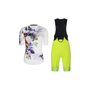 RIVANELLE Cyklistický krátky dres a krátke nohavice - FLOWERY LADY - žltá/čierna/biela/viacfarebná RIVANELLE Cyklistický krátky dres a krátke nohavice - FLOWERY LADY - žltá/čierna/biela/viacfarebná