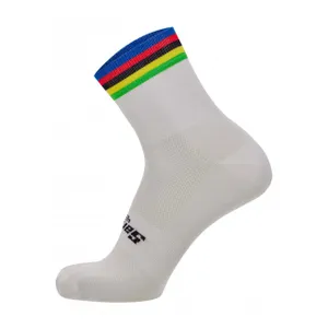 SANTINI Cyklistické ponožky klasické - UCI RAINBOW - biela/dúhová SANTINI Cyklistické ponožky klasické - UCI RAINBOW - biela/dúhová