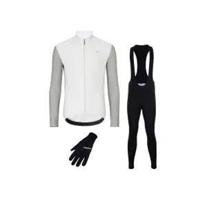 HOLOKOLO Cyklistický dlhý dres a nohavice - PERFORMANCE WINTER - béžová/čierna HOLOKOLO Cyklistický dlhý dres a nohavice - PERFORMANCE WINTER - béžová/čierna