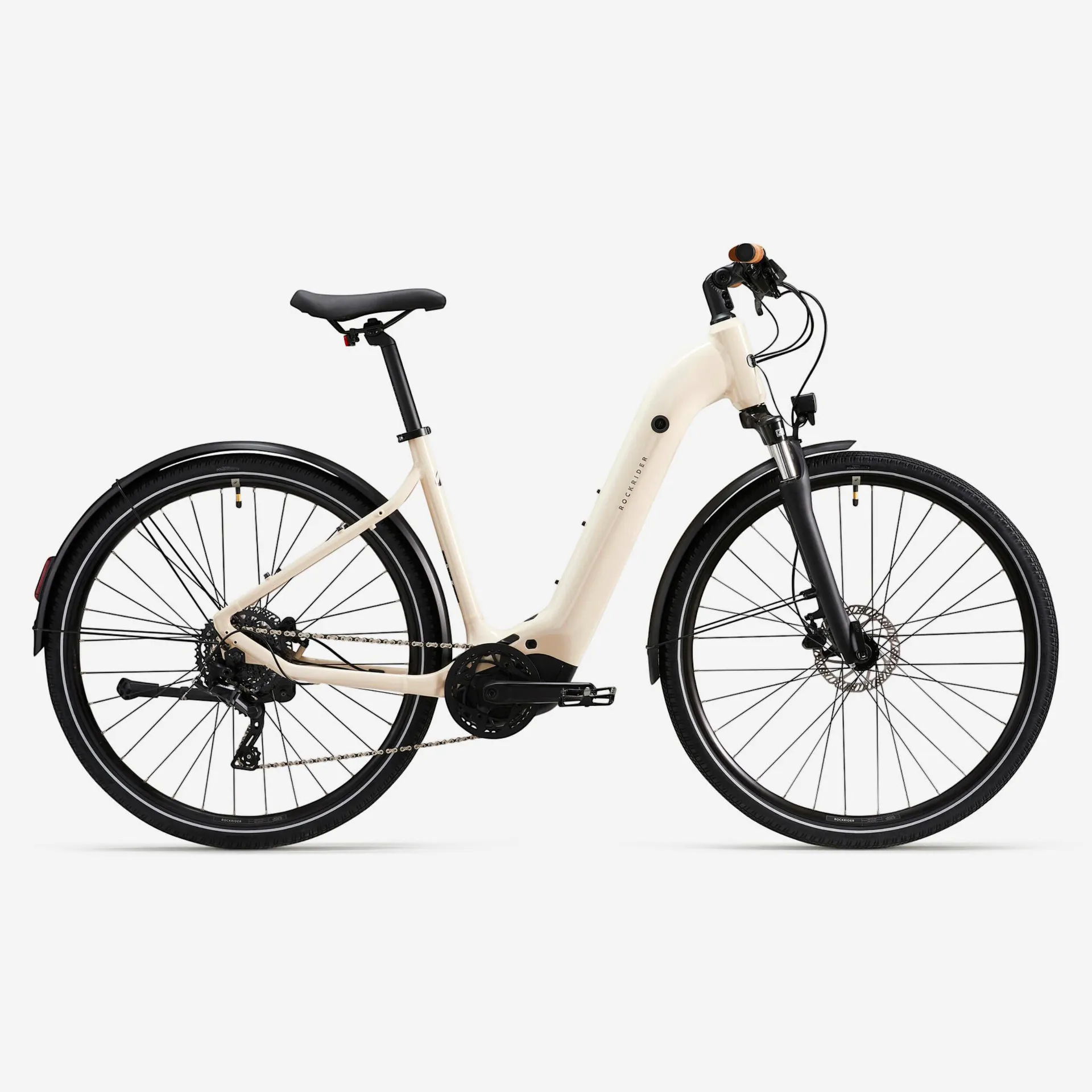 Trekingový bicykel - Trekingový elektrobicykel E-ACTV 500 E stredový motor nízky rám béžový Trekingový bicykel - Trekingový elektrobicykel E-ACTV 500 E stredový motor nízky rám béžový