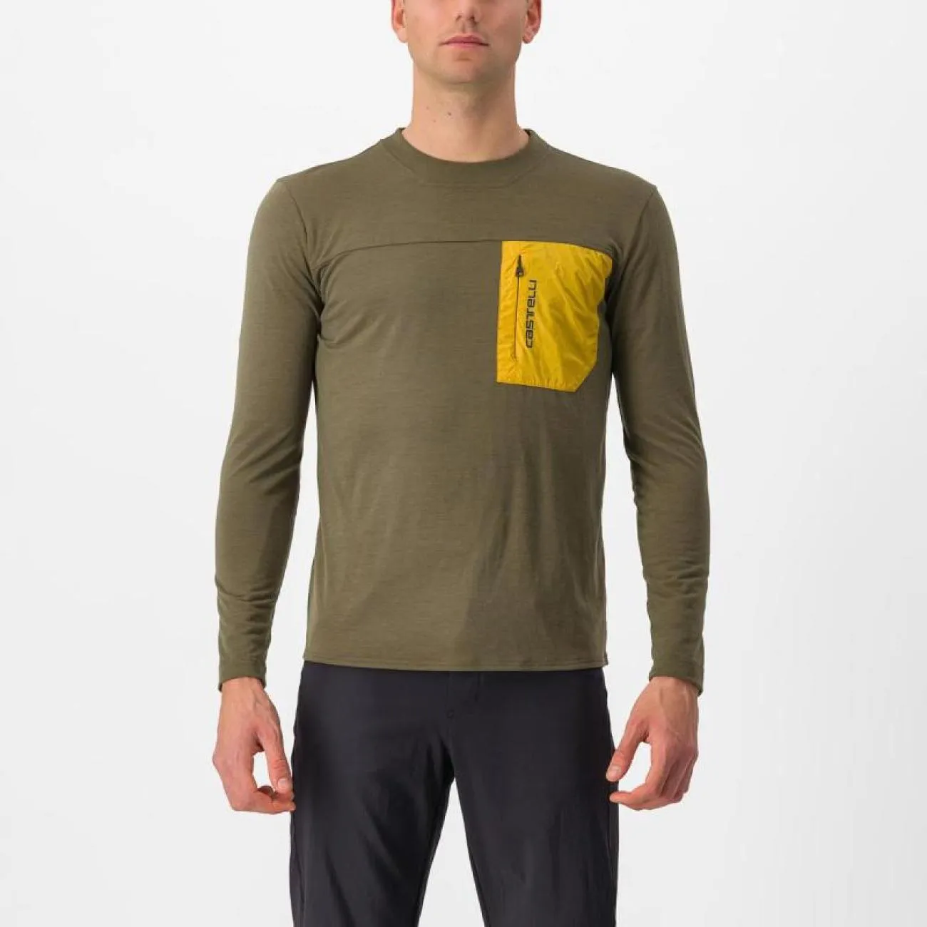 CASTELLI Cyklistický dres s dlhým rukávom zimný - UNLIMITED MERINO - hnedá/žltá CASTELLI Cyklistický dres s dlhým rukávom zimný - UNLIMITED MERINO - hnedá/žltá