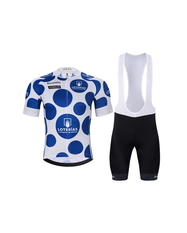 BONAVELO Cyklistický krátky dres a krátke nohavice - LA VUELTA - biela/čierna/modrá BONAVELO Cyklistický krátky dres a krátke nohavice - LA VUELTA - biela/čierna/modrá
