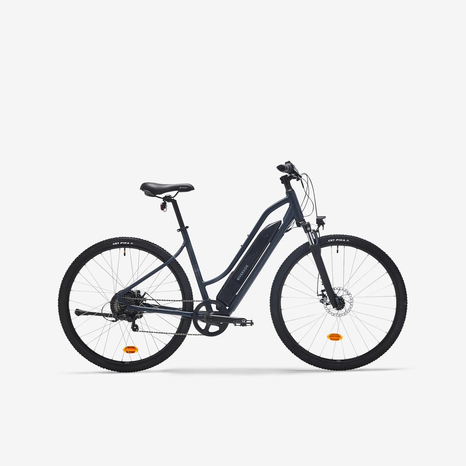 Trekingový bicykel - Elektrický trekingový bicykel 100 E nízky rám modrý Trekingový bicykel - Elektrický trekingový bicykel 100 E nízky rám modrý