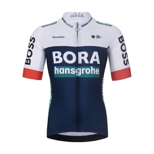 BONAVELO Cyklistický dres s krátkym rukávom - BORA KID 2025 - modrá/viacfarebná BONAVELO Cyklistický dres s krátkym rukávom - BORA KID 2025 - modrá/viacfarebná