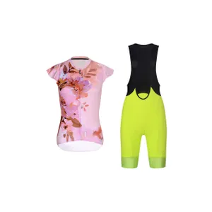 RIVANELLE Cyklistický krátky dres a krátke nohavice - MISS FLOWERY - žltá/čierna/ružová RIVANELLE Cyklistický krátky dres a krátke nohavice - MISS FLOWERY - žltá/čierna/ružová