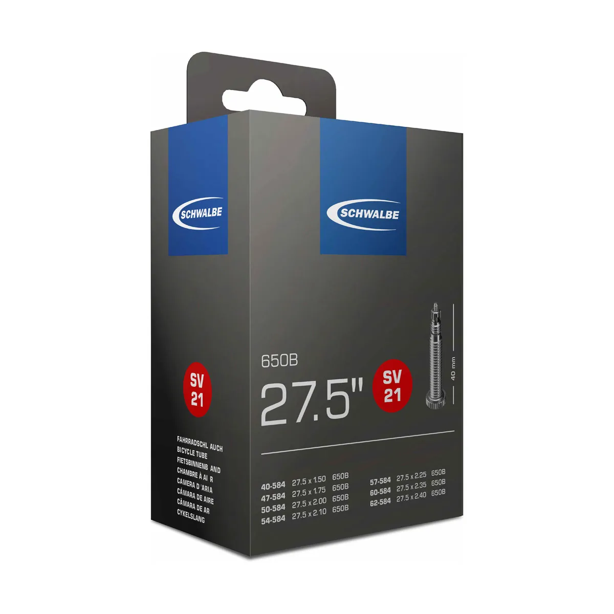 SCHWALBE duša - 650x27,5 SV21 - čierna SCHWALBE duša - 650x27,5 SV21 - čierna