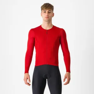 CASTELLI Cyklistický dres s dlhým rukávom zimný - FLY LS - červená CASTELLI Cyklistický dres s dlhým rukávom zimný - FLY LS - červená