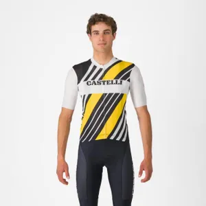 CASTELLI Cyklistický dres s krátkym rukávom - HERITAGE - čierna/biela/žltá CASTELLI Cyklistický dres s krátkym rukávom - HERITAGE - čierna/biela/žltá