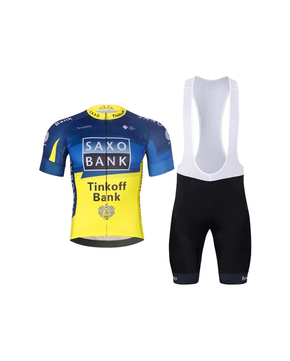 BONAVELO Cyklistický krátky dres a krátke nohavice - SAXO BANK TINKOFF - žltá/modrá/čierna BONAVELO Cyklistický krátky dres a krátke nohavice - SAXO BANK TINKOFF - žltá/modrá/čierna