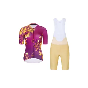 RIVANELLE Cyklistický krátky dres a krátke nohavice - BAROC - žltá/béžová/fialová RIVANELLE Cyklistický krátky dres a krátke nohavice - BAROC - žltá/béžová/fialová