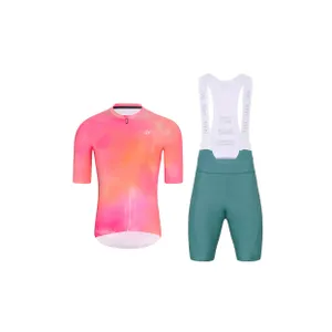 HOLOKOLO Cyklistický krátky dres a krátke nohavice - COSMA - modrá/oranžová/ružová HOLOKOLO Cyklistický krátky dres a krátke nohavice - COSMA - modrá/oranžová/ružová