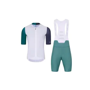 HOLOKOLO Cyklistický krátky dres a krátke nohavice - PERFORMANCE - fialová/biela/zelená HOLOKOLO Cyklistický krátky dres a krátke nohavice - PERFORMANCE - fialová/biela/zelená