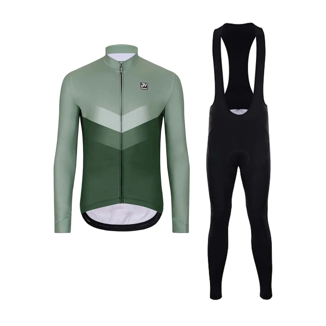 HOLOKOLO Cyklistický dlhý dres a nohavice - ARROW WINTER - čierna/zelená HOLOKOLO Cyklistický dlhý dres a nohavice - ARROW WINTER - čierna/zelená