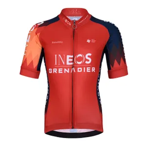 BONAVELO Cyklistický dres s krátkym rukávom - INEOS 2025 KIDS - červená/modrá BONAVELO Cyklistický dres s krátkym rukávom - INEOS 2025 KIDS - červená/modrá