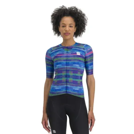 Dámsky cyklistický dres s krátkym rukávom SPORTFUL Glitch w bomber jersey, multicolor blue Dámsky cyklistický dres s krátkym rukávom SPORTFUL Glitch w bomber jersey, multicolor blue