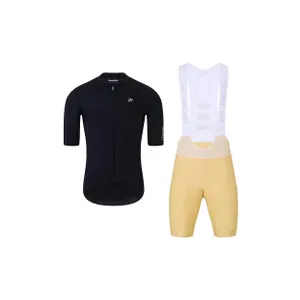 HOLOKOLO Cyklistický krátky dres a krátke nohavice - VICTORIOUS GOLD - béžová/čierna HOLOKOLO Cyklistický krátky dres a krátke nohavice - VICTORIOUS GOLD - béžová/čierna