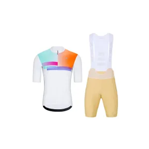 HOLOKOLO Cyklistický krátky dres a krátke nohavice - SPECTRO - béžová/biela HOLOKOLO Cyklistický krátky dres a krátke nohavice - SPECTRO - béžová/biela