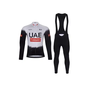 BONAVELO Cyklistický dlhý dres a nohavice - UAE 2025 WINTER - biela/čierna BONAVELO Cyklistický dlhý dres a nohavice - UAE 2025 WINTER - biela/čierna