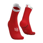 COMPRESSPORT Cyklistické ponožky klasické - PRO RACING V4.0 RUN HIGH - červená/biela COMPRESSPORT Cyklistické ponožky klasické - PRO RACING V4.0 RUN HIGH - červená/biela