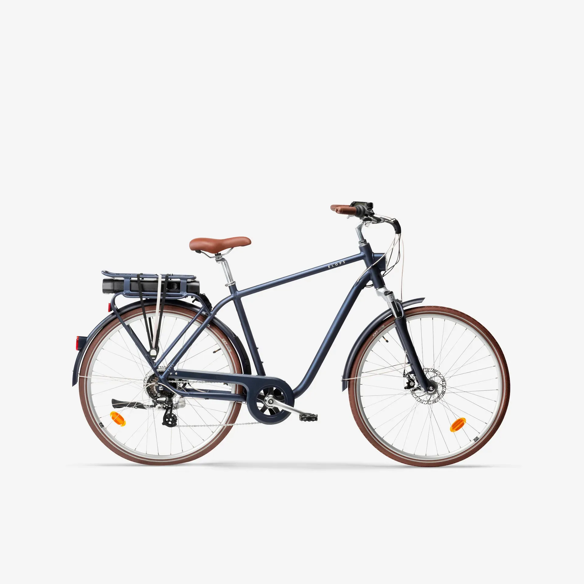 Mestský bicykel - Mestský elektrický bicykel Elops 900 s vysokým rámom námornícky modrý Mestský bicykel - Mestský elektrický bicykel Elops 900 s vysokým rámom námornícky modrý