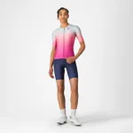 CASTELLI Cyklistický dres s krátkym rukávom - UPF W - svetlo modrá/ružová CASTELLI Cyklistický dres s krátkym rukávom - UPF W - svetlo modrá/ružová