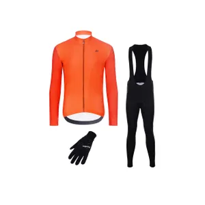 HOLOKOLO Cyklistický zimný dres a nohavice - PERFORMANCE WINTER - čierna/oranžová HOLOKOLO Cyklistický zimný dres a nohavice - PERFORMANCE WINTER - čierna/oranžová