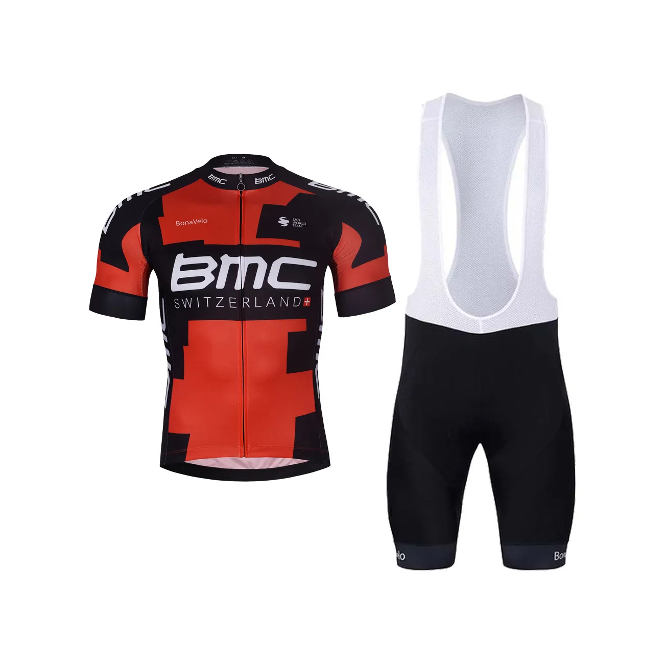 BONAVELO Cyklistický krátky dres a krátke nohavice - BMC - červená/čierna BONAVELO Cyklistický krátky dres a krátke nohavice - BMC - červená/čierna