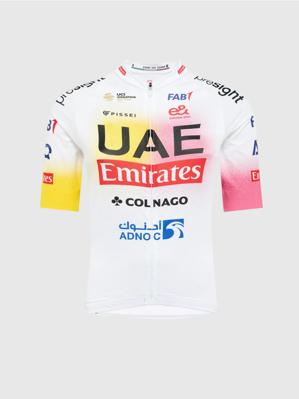 PISSEI Cyklistický dres s krátkym rukávom - UAE TEAM EMIRATES REPLICA - GIRO + TOUR 24 - biela/ružová/žltá PISSEI Cyklistický dres s krátkym rukávom - UAE TEAM EMIRATES REPLICA - GIRO + TOUR 24 - biela/ružová/žltá