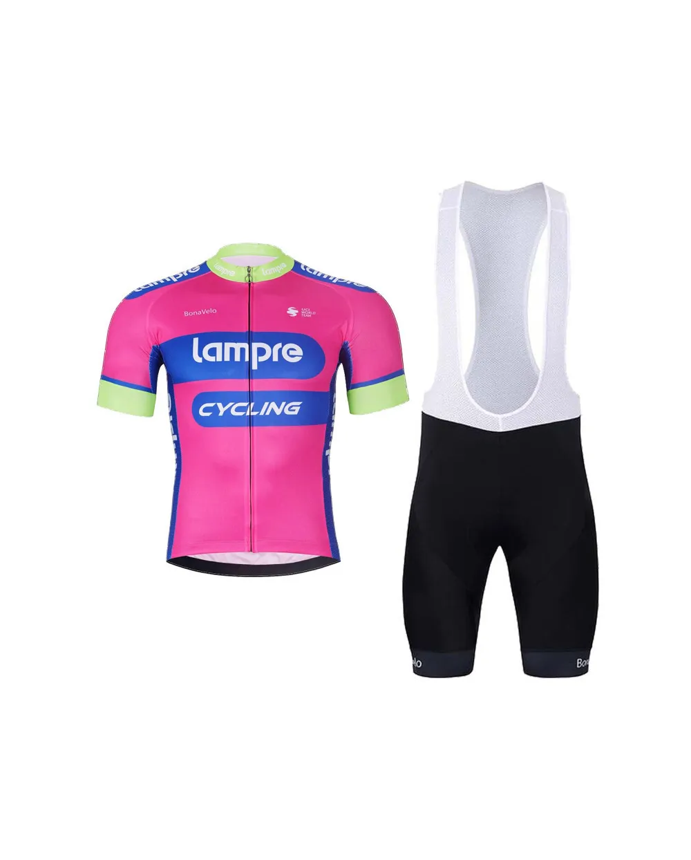 BONAVELO Cyklistický krátky dres a krátke nohavice - LAMPRE - ružová/čierna BONAVELO Cyklistický krátky dres a krátke nohavice - LAMPRE - ružová/čierna