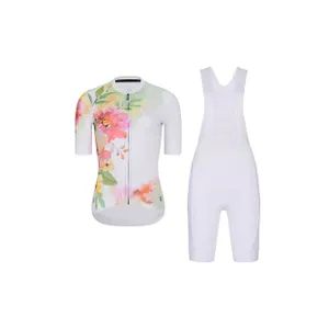 RIVANELLE Cyklistický krátky dres a krátke nohavice - FLOWERY - viacfarebná/biela RIVANELLE Cyklistický krátky dres a krátke nohavice - FLOWERY - viacfarebná/biela