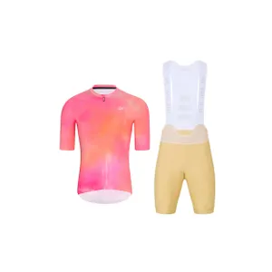 HOLOKOLO Cyklistický krátky dres a krátke nohavice - COSMA - béžová/oranžová/ružová HOLOKOLO Cyklistický krátky dres a krátke nohavice - COSMA - béžová/oranžová/ružová